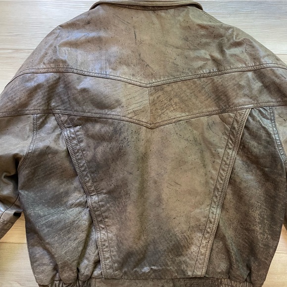 Vintage Rustic Heavy Leather Brown New Zealand  Outback Bomber Jacket Size Large - Picture 6 of 15
